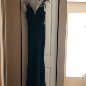 long teal plunging dress